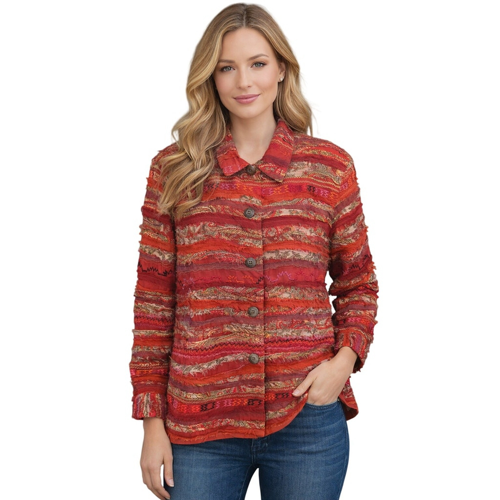 Coldwater Creek Petite Medium Frill Jacket Red Button Up